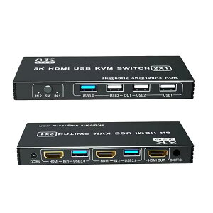 KVM�X�C�b�` hdmi 8K USB3.0 �X�C�b�`���[ HDMI�ؑ֊� 2�|�[�gHDMI2.1 HDCP2.2 Ultra HD 7680x4320@60Hz 3840x2160@120Hz 3D / HDR�X�v�����^�[USB �L�[�{�[�h / �}�E�X���L USB������ / �v�����^�[ / �O�t���n�[�h�f�B�X