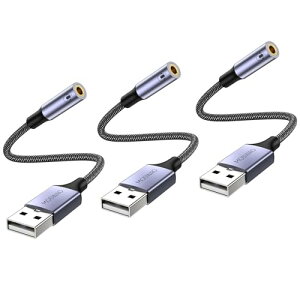 USB 3.5mm�W���b�N �I�[�f�B�I�A�_�v�^ TRRS�l�Ƀ}�C�N�t��USBA�`Aux�P�[�u�� USB�`�C���z��Aux�A�_�v�^���T�|�[�g �����`�b�v PC PS 4 PS 5�ȂǂɓK�p (3�p�b�N)