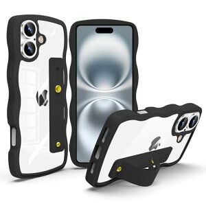iPhone 16 Plus �P�[�X �N���A �X�^���h�@�\ �A�C�t�H�� 16 Plus �X�}�z�P�[�X �ϏՌ� �J�o�[ ���� �y�� ���^ ������� �l�C �X�g���b�v�z�[�� (�u���b�N)