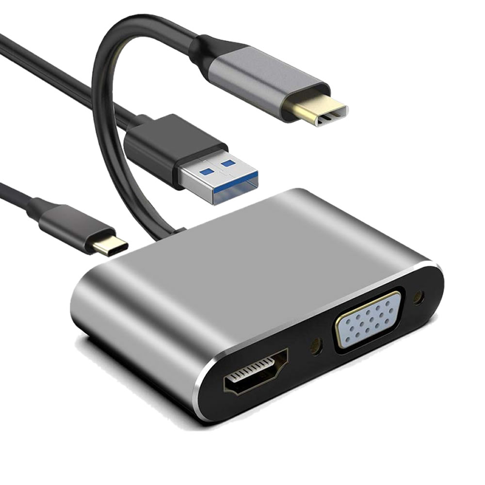 新着 １着でも送料無料 クレジット決済送料無料 HDMI VGA 変換 Type-C USB 3.0 アダプタ 4K HDVGACA 4-in-1 C コンバータUSB ハブ UHD Type