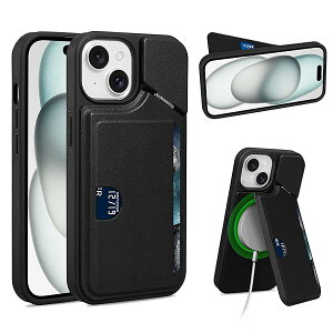 iPhone 15 蒠^P[X MagSafeΉ J[h[ PUU[ yʐ݌v CX[dΉ RFIDubLO X^h@\t Sʕی 6.1inchΉ ubN 
