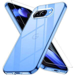 Google Pixel 9a ケース クリア + ガラスフィルム 耐衝撃 TPU カバー 衝撃吸収 軽量型 高い透明度 ストラップホール付 ピクセル Pixel 9A フィルム 採用 高透過率 薄型 硬度9H 飛散防止処理 [1枚強化ガ