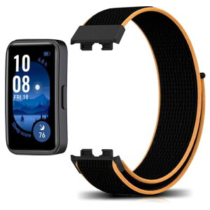 交換バンド Huawei Band 10 交換ベルト ファーウェイ バンド9 いナイロン素材スポーツループベルト 脱着便利 軽量 柔らかい メンズ&レディース Huawei Band 9 / Band 8 バンド (オレンジ&ブラック) 送