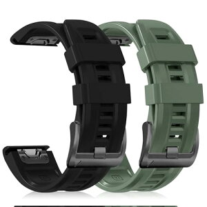 QuickFit 22mm �o���h [2������] Garmin Descent G2 / Garmin Tactix 8 47mm / Fenix 8 47mm / Fenix 8 Sapphire Dual Power 47mm�Ή� �X�g���b�v �V���R�� �x���g Fenix 7 Pro / 7 / 6 / 5 / 6 Pro�����o���h- �u���b�N+�O���[�� ������