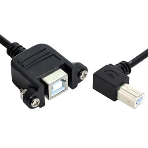USB Type B オス-メス 延長ケーブル 50cm 直角 90度 ネジパネルマウント プリンタースキャナーディスク用 送料無料