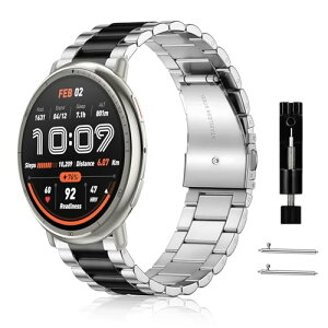 Amazfit Active 2 �����o���h 20mm �X�e�����X �����o���h �����x���g �ւ��X�g���b�v �h�K �������t�� �r�W�l�X�� �j�����p Amazfit Active 2 - �V���o�[ + �u���b�N ��������