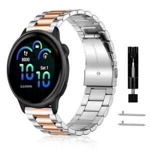 20mm Garmin Vivoactive 6 �X�e�����X �����o���h �����x���g �ւ��X�g���b�v �h�K �������t�� �r�W�l�X�� �j�����p Garmin Vivoactive 6 - �V���o�[ + ���[�Y�S�[���h ��������