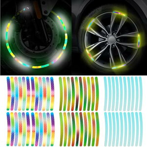 60枚 車用 反射 リム ステッカー ステッカー 反射性 ホイールリム ストライプデカール 自動車 オートバイ 自転車 ホイール用 夜間の安全性 警告 ストライプ デカール テープ ステッカー 車輪