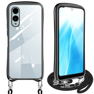 Arrows We2 F-52E ケース ショルダー クリア スマホケース カバー 耐衝撃 透明 TPU ストラップ付き 肩掛け 首掛け 紐付き 斜めがけ 取り外し可能 長さ調整可能 (ブラック) 送料無料