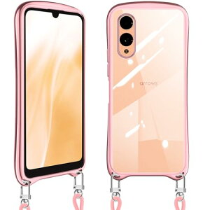 Arrows We2 F-52E ケース ショルダー クリア カバー FUJITSU アローズ we2 スマホケース 耐衝撃 透明 肩掛け 首掛け 斜めかけケース 衝撃防止 長さ調整可能 取り外し可能 (ローズゴールド) 送料無料