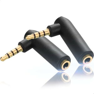 L字型3.5mm ステレオミニプラグ L型変換コネクタ ミニジャック オーディオ変換アダプタ 角度変換コネクタ オーディオアダプタ 90度 ヘッドホン イヤホン接続 断線予防 オスメス イヤホンケー