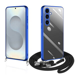 Galaxy S25 ケース ショルダー クリア SC-51F SCG31 ギャラクシー s25 スマホケース カバー 透明 TPU 肩掛け 首掛け 紐付き ストラップ付き 斜めがけ 薄型 耐衝撃 (ブルー) 送料無料