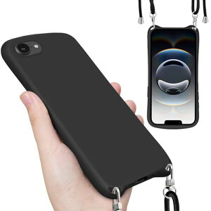 iPhone 16e ケース ショルダー ストラップ付き iphone16e カバー 縄掛け 肩掛け 斜めかけ TPU シリコン 韓国 可愛い 耐衝撃 全面保護 薄型 指紋防止 アイフォン16e スマホケース (6.1インチ ブラック)