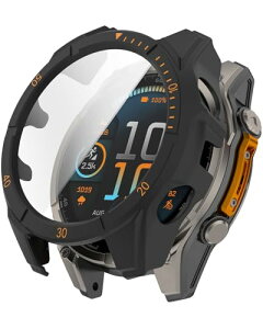 Garmin Fenix 8 47mm �ی�J�o�[+�K���X�t�B���� ��̌^�P�[�X ��ʃt�B���� �����G�b�W�^�b�` ���^ �y�� ���h�~ �ϏՌ� �����x �����ߗ� �S�ʕی� �K�[�~�� fenix 8 �Ή� ���{�I�����W AMOLED�̂ݑΉ�