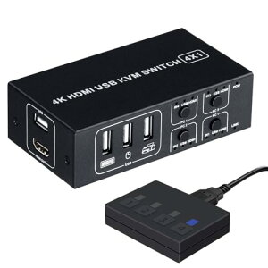 HDMI KVMXCb` 4|[g USBL[{[h }EX j^[L p\Rؑ֊(PC4p) 4K60Hz HDMI2.0 HDCP2.2Ή zbgL[؂ւ oXp[ dsv USBP[ut