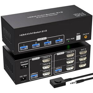 HDMI KVM ؑ֊ 2PC 3j^[ USB 3.0 XCb`[ 4|[g [8K 2PC 3j^[o] 60Hz 4K 144Hz HDMI 23o Swticher j^[ XCb` 2̃Rs[^[L}`j^[4USBfoC