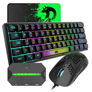 ゲーミングキーボード マウス コンバーター セット テンキーレス 62キー 60% 静音 コンパクト 有線 USB接続 ゲーム機専用コンバーター付き RGBバックライト 19キー防衝突 Windows / Mac / Switch / PS4 /