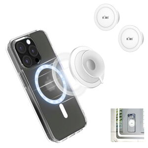 吸盤式 スマホグリップ 2枚セット Magsafe対応 マグネット式 電話ホルダー 強力吸盤 iPhone 15 14 13 12 Pro Max Androidに対応 超強磁力 片手操作 強力吸盤 鏡 浴室 洗面台 キッチン リビングなど 壁に吸