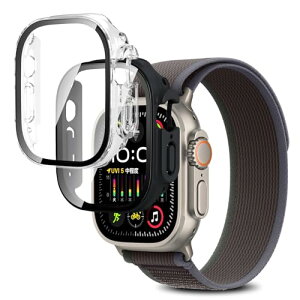 Apple Watch Ultra 3 49mm �P�[�X �E���g��3 �J�o�[ �t�B���� �K���X�t�B���� ��̌^ �S�ʕی� �����ߗ� �����x�^�b�` �y�� �Ռ��z�� �w��h�~ �h���h�o (�u���b�N+�N���A) ��������