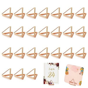 メモスタンド 24個セット 便箋クリップ メモクリップスタンド 金属三角クリップ 三角形 メモホルダー 文房具カードスタンド フォトス 結婚式 誕生日 パーティー メタルメモホルダー (ローズ