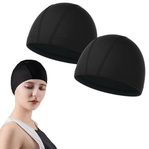 水泳帽 スイムキャップ (2枚セット) スイミングキャップ レディース 大人 水泳帽子 海 スポーツジム プール帽子 容量大きめ 伸縮性良い 男女兼用 ブラック