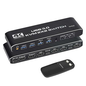 HDMI KVM ؑ֊ 22o KVM XCb` 2x2 4 USB 3.0 KVM|[g 2̃j^[2̃p\RL CXL[{[h }EX USBfBXN v^[ USBJ Ή 3.5 mm (IRRt