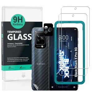 Black Shark 5 Pro 5G 6.67' �ی�t�B���� �K���X�t�B���� �����K���X 2���Z�b�g �J���������Y�v���e�N�^�[�t��(�����ޗ�) �w�ʕی�t�B�����t�� �ȒP�����L�b�g�t�� ��������