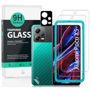 Xiaomi Poco X5 5G �ی�t�B���� �X�N���[���v���e�N�^�[ �����K���X 2�� �J���������Y�v���e�N�^�[ 1�� ���� �ăJ�[�{���t�@�C�o�[�t�B���� 1�� �w��ǂݎ�� ���t���ȒP (6.67�C���`) ��������