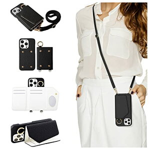 iPhone 12 / iPhone 12 Pro ケース ヴィーガンレザー ショルダー 背面カード収納 肩掛け 斜めかけ リング付き ミラー付き カード収納 背面ポケット 財布付き マグネットなし レザー ストラップ付き(