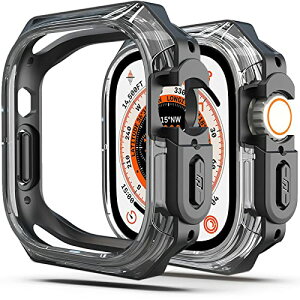 Apple Watch Ultra2 / Ultra 49mm �P�[�X �ϏՌ� PC×TPU ��d�\�� �l�p�ی� ���t���ȒP ���K ��� �A�b�v���E�H�b�` �E���g��2 / �E���g�� �P�[�X(�u���b�N&�N���A) ��������