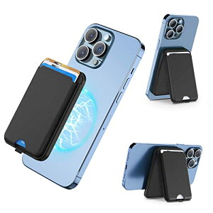 カードケース スマホスタンド ヴィーガンレザー ウォレットスタンド MagSafe対応ウォレット 調節可能なスタンド カード4枚収納可能 iPhone 16 / 15 &14 &13 & 12シリーズ対応 ブラック 送料無料