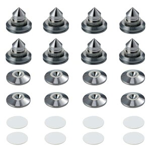 インシュレーター スピーカー 8個 高さ調整可能 スピーカースタンド 金属製 スパイクスタンド 両面テープ16枚付き オーディオ音質向上 振動防止 黒