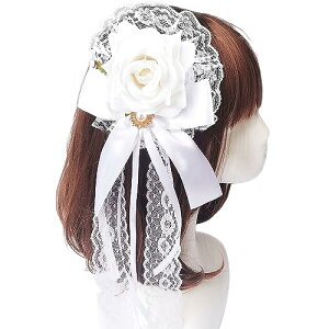ヘッドドレス ロリータ 薔薇 バラ ヘアアクセサリー ゴシック ゴスロリ 髪飾り クリップ ブローチ 2in1 披露宴 二次会 発表会 葬式 宴会 可愛い 母の日 ギフト 白