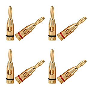 バナナプラグ ねじ込み式 ソルダーレススピーカーケーブル用 24K金メッキ コネクタ 赤黒4セット 8本 送料無料