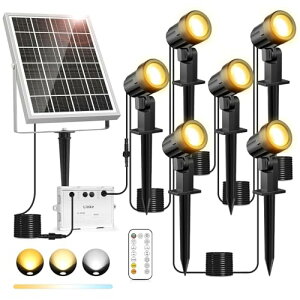 スポットライト ソーラー式 アップライト ガーデンライト ライトアップ 6灯 1200LM 20時間連続点灯 屋外 IP66防水 リモコン操作 調色 調光 6000mAhリチウム電池 耐久性良い 明暗センサー 自動点灯