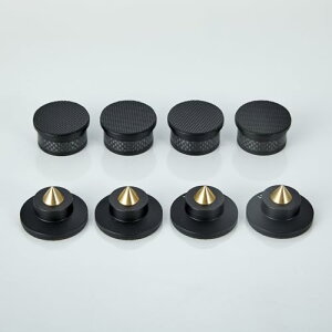 インシュレーター スピーカー 4個 高さ調整可能 スピーカースタンド カーボンファイバー シールド付き 金属製 スパイクスタンド 両面テープ付き オーディオ音質向上 振動防止 黒