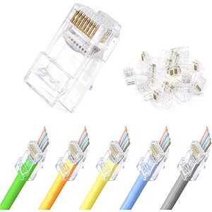 �ђʎ� RJ45 �R�l�N�^ CAT6 CAT5E CAT5 LAN�P�[�u���p �z���ȒP �ܐ܂�ɂ��� 23-26AWG 100�Z�b�g