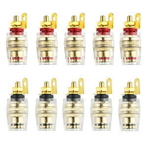 スピーカーターミナル バインディングポスト 4mm バナナプラグソケットコネクタ 金メッキ 配線接続 アンプスピーカー端子用 赤5+黒5 計10個 送料無料