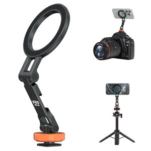 三脚マウント 磁気 スマホホルダー Magsafe マウント 金属製 磁気マグネット 超強力磁力 片手操作 三脚用アクセサリー コールドシュー付き スマートフォン三脚ホルダー 1/4インチネジ穴 iPhone 1