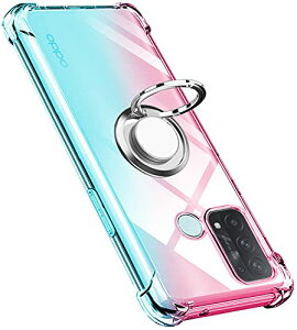 OPPO Reno5 A ケース リング TPU 薄型 軽量 シリコン グラデーション色 ケース 耐衝撃 指紋防止 車載ホルダー対応 防塵 一体型 人気 携帯カバースマホケースOPPO Reno5 A 専用 (ピンクグリーン) 送料