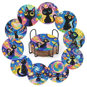 ダイヤモンドアート 猫 ビーズアート ダイアモンドアート セット DIYダイヤモンドペインティング 5Dダイヤモンド塗装キット ホルダー付き コースター ダイアモンドビーズ絵画キット 手芸キ