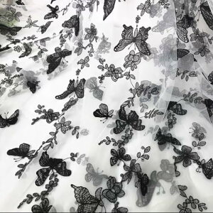 花柄 刺繍 レース生地 バタフライ 蝶々 メッシュ生地 チュール生地 スカート ドレスレース生地 DIY手作り 衣装アクセサリー ドレス ワンピース手作り 縫製用 135*100cm