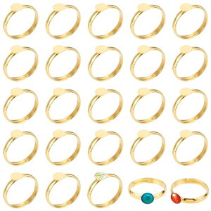 リング リングパーツ 8mm台座 フラットラウンド 調節可能 指輪用ベース 真ちゅう製 丸型指輪トレイ 指輪作り アクセサリーパーツ DIY パーツ リング作り金具 手芸 材料 25個 ゴールド 送料無料
