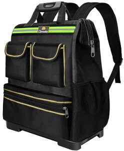 工具バッグ 工具リュック ツールバッグ 工具入れ バッグ 大容量 リュック 工具袋 底板付き 反射ストリップ付き 作業用 大工用 アウトドア用 (ブラック)