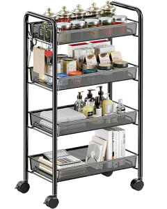 キッチンワゴン ワゴン キャスター付き 4段 キッチン棚 隙間収納 多機能 キッチン 洗面所 浴室用 洗濯機 幅26.5×奥行45.5×高さ84.5cm ブラック