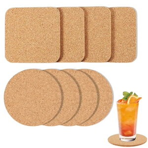 コースター コルク 木製コースター 丸型 四角形 直径100mm 厚さ5mm コーヒーテーブル用コルクコースター ドリンクコルクコースター 耐熱性 滑り止め性 吸水性 再利用可能 家庭 レストラン カ
