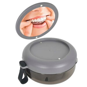 入れ歯ケース 水漏れしない 携帯用 マウスピース ケース 鏡付き リテーナーケース 洗浄用 ケース 義歯ケース 小型 マウスガード ケース (グレー)