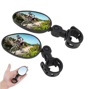 自転車 バックミラー 360°回転 丸型 凸面 広視野角 戸外スポーツバイク用ミラー 簡単取付 調節可能 サイクリングミラー バーエンドミラー自転車ミラー (楕円形 2個セット)