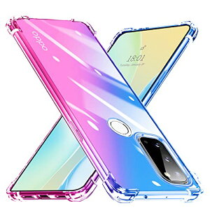 OPPO Reno5 A ケース クリア 透明 TPU ソフトケース 耐衝撃 軽量 薄型 全面保護 黄ばみなし グラデーション レンズ保護 傷防止 滑り防止 フィット感 オッポ リノ5a 5g スマホケース ブルー+ピンク