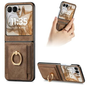 Motorola Razr 50 / 50S / 60 �P�[�X �J�o�[ �J�[�h�|�P�b�g�t�� ���� PU���U�[ ��G�肪�ǂ� �����h�~ �Ռ��z�� �ϖ��C �S�ʕی� �ώ���RFID�@�\ �}�O�l�b�g�� �J�[�h���[ �X�^���h�@�\ �y�� ���^ �X